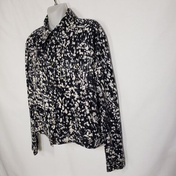 Notations Womens Jacket Medium Black White Button Embellished Pockets Textured - Picture 5 of 11